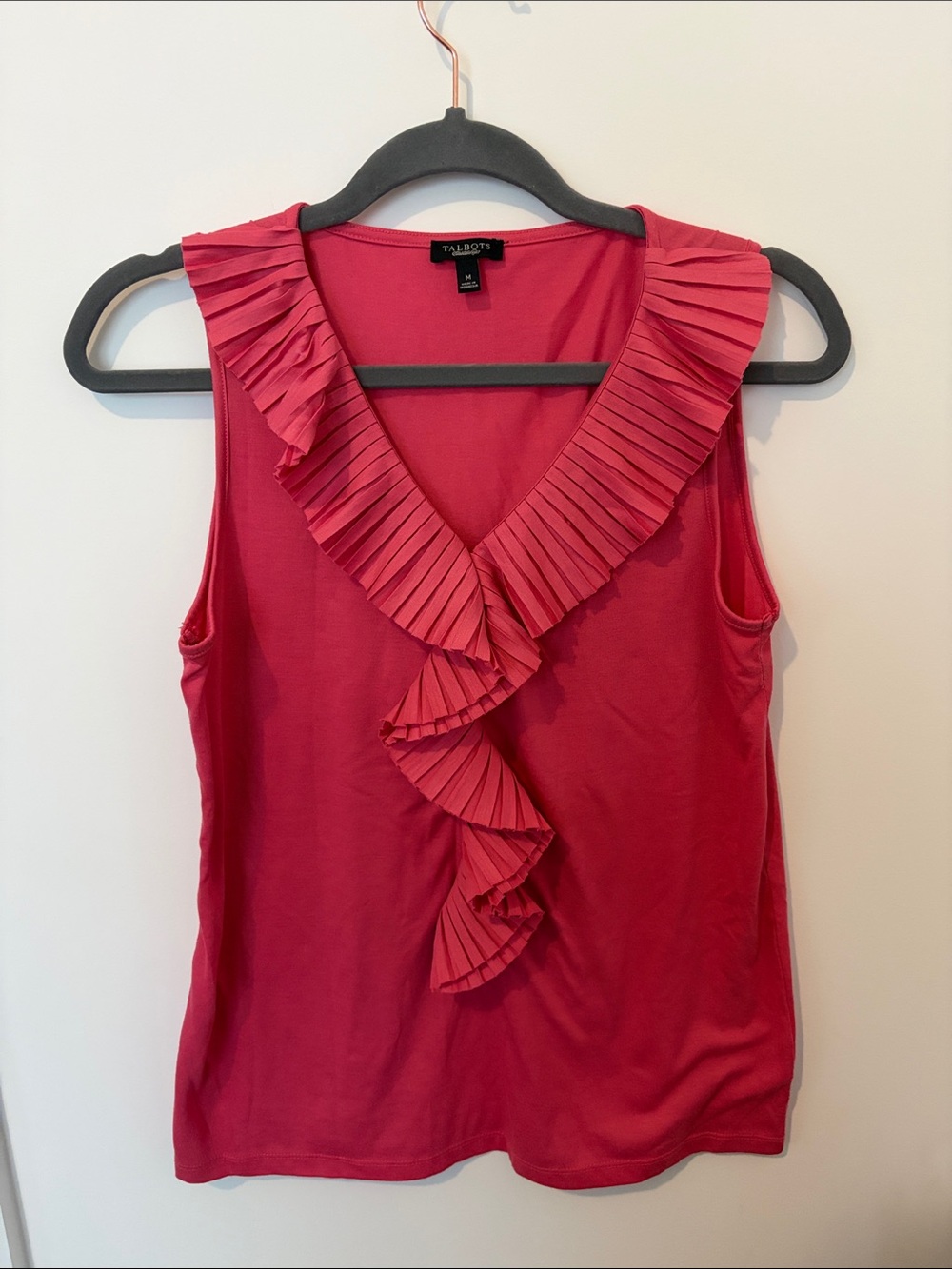 Talbots Pink Pleated Ruffle V-Neck Sleeveless Camisole